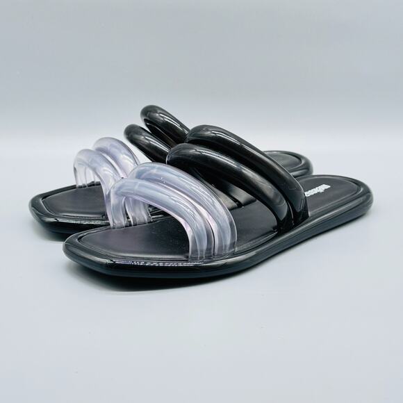 Melissa Sandals Womens 8 Black Clear Jelly Airbubble Slide Double Strap Flat - Picture 4 of 10
